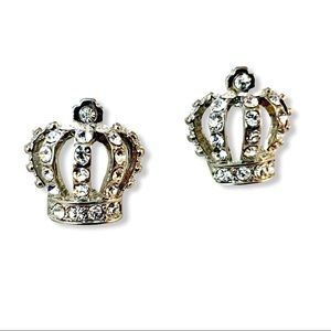 Fresh Crystal Collection Crown Rhinestones Post Earrings New Silver Tone